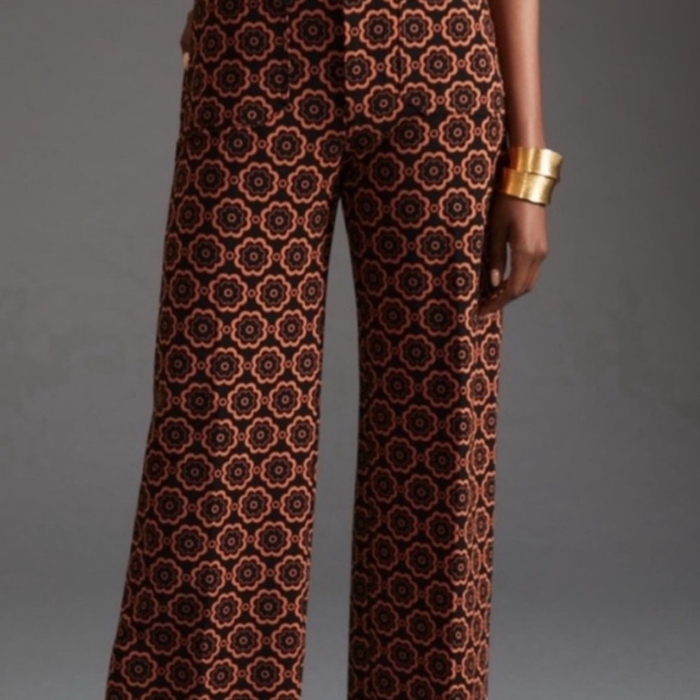 Maeve Black and Rust Floral Cropped Wide-Leg Pants - Picture 8 of 10